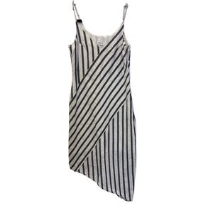 MP|C Womens Asymmetric Striped Linen Blend Midi Dress Black White XS IB17S2450